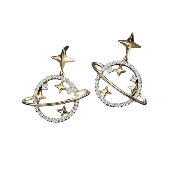 Jewelry - NWT Gold Silver Earrings Stud Dangle Gold Star Moon Planet Space WOMEN - GIFT
